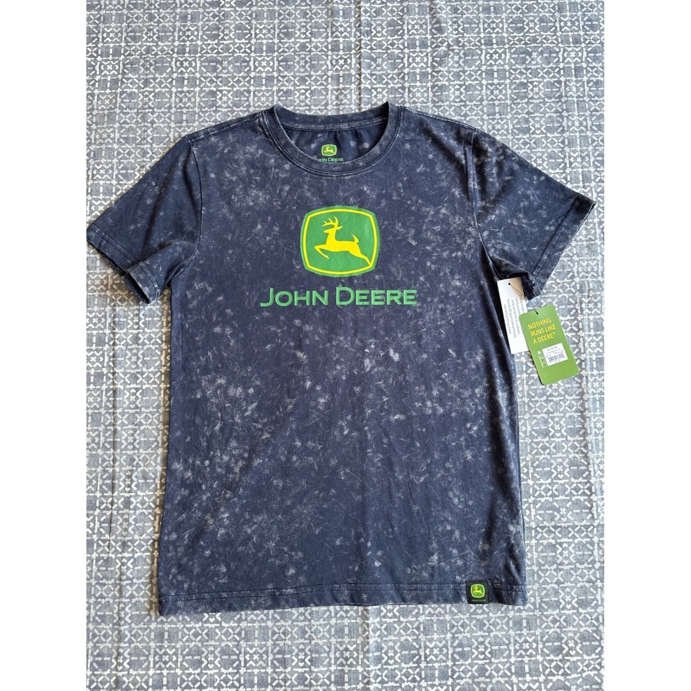 John Deere Graphic Tee Kids XL 14/16 Blue New Mineral Wash Short Sleeve Shirt